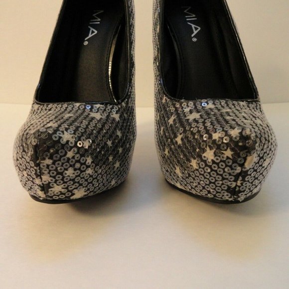 New With Box MIA Mara Black Sequin Platform Heel Pumps 7M - Picture 3 of 9